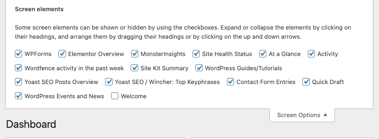 1. Customizing Your WordPress Admin Dashboard Area with Screen Options